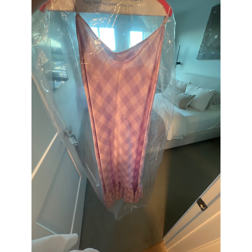 J.Crew Checkered silk dress with ruffle on bottom in Pink